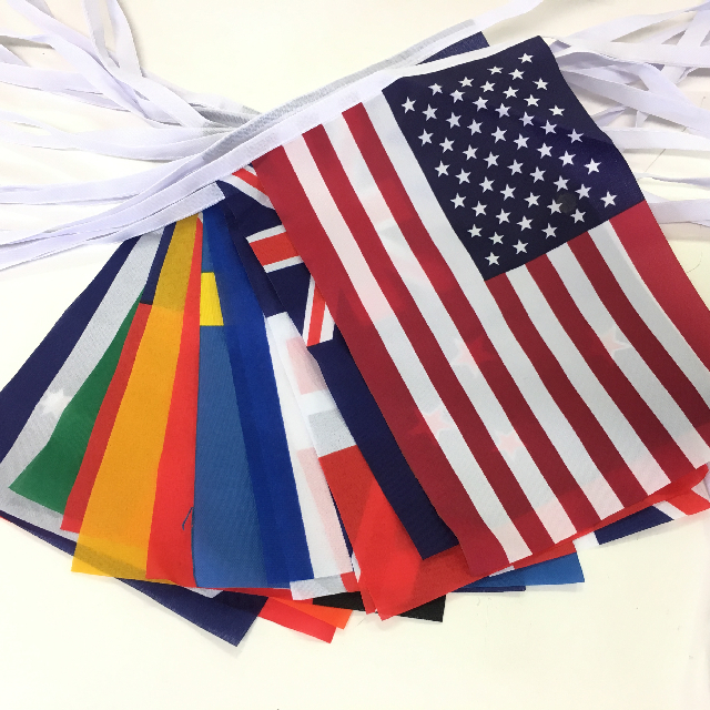BUNTING, World Flags -  8m length on tape (16 Flags 15 x 23cm) 